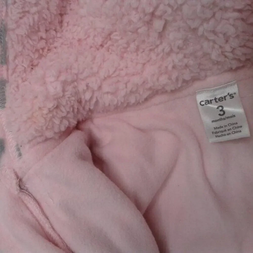 Carters Baby Sherpa Fleece Bunting Snowsuit Pink Gray Animal Print Size 3 Months